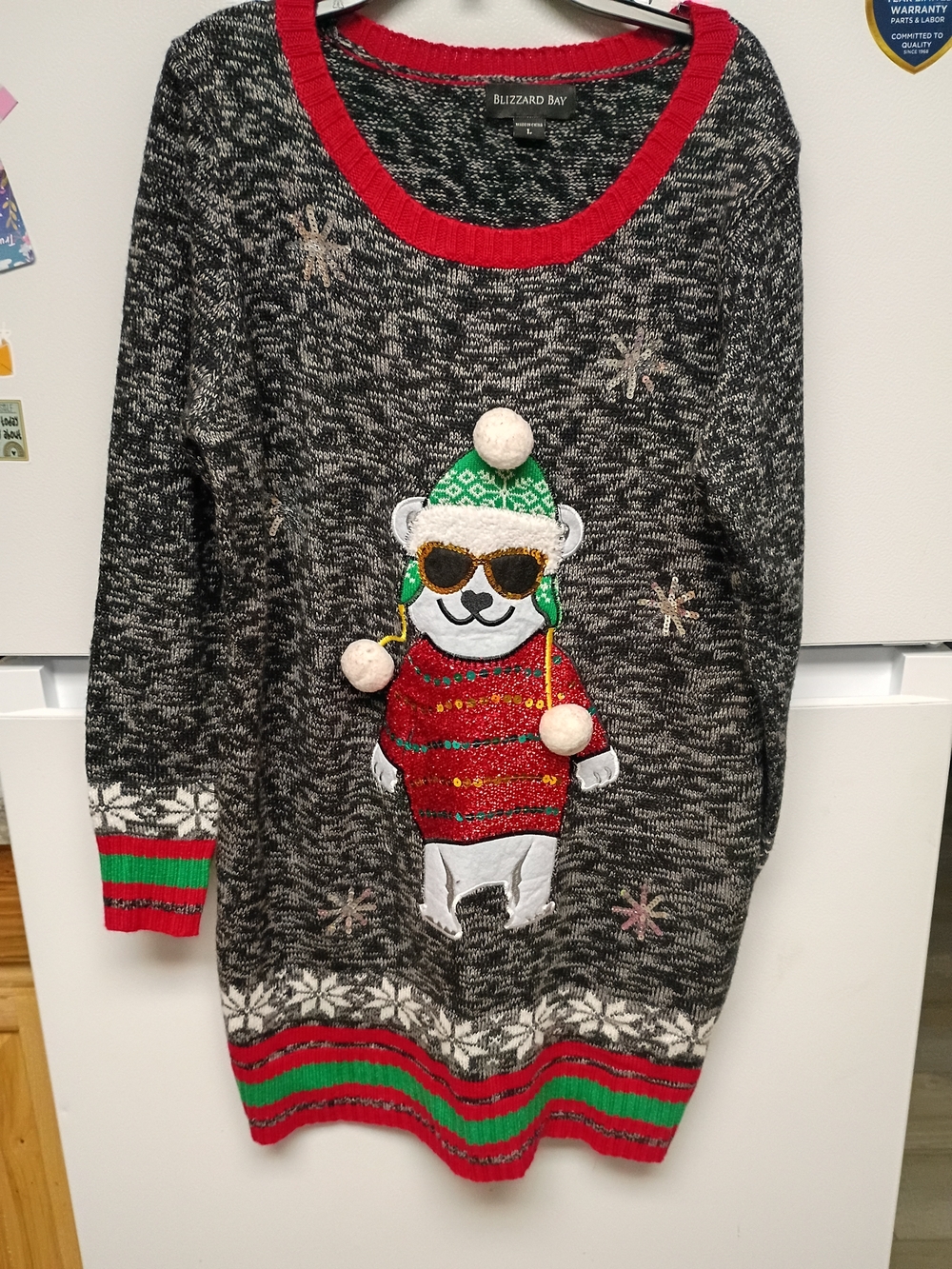 Blizzard Bay Black & Red Holiday Bear Sweater Dress